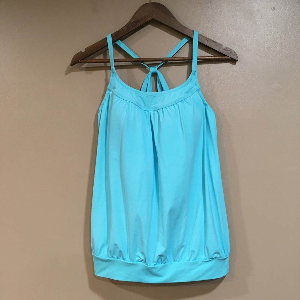 Lands End Blouson Tankini Swim Top Womens‎ 10 Light Blue Beachy Vacation Resort